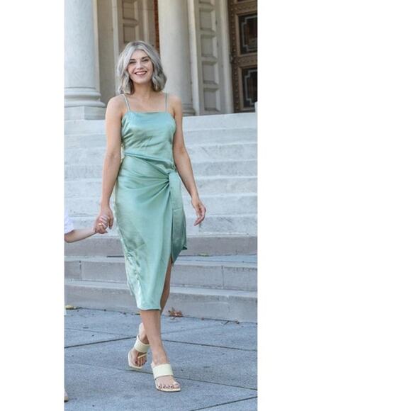 Eliatt Thea Cocktail Dress Size XS Sage Green Wrap Asymmetrical Hem - Picture 1 of 13